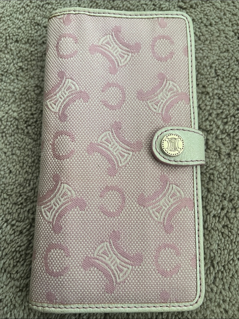 Celine Light Pink Triomphe Canvas & Leather Trim Long Wallet